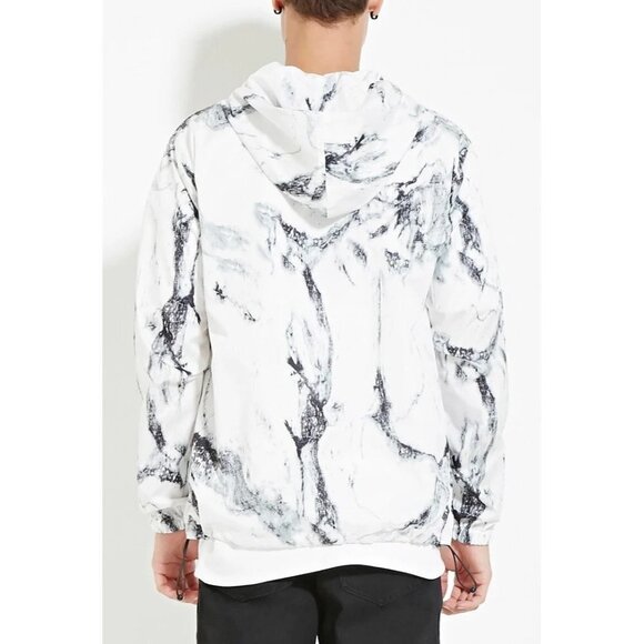 Forever 21 Lightweight Hooded Windbreaker Jacket Marble Print Men's Size Small - Picture 2 of 11